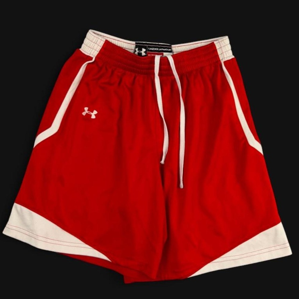 Under Armour Men Medium Red Basketball Shorts Mesh Athletic Drawstring Authentic